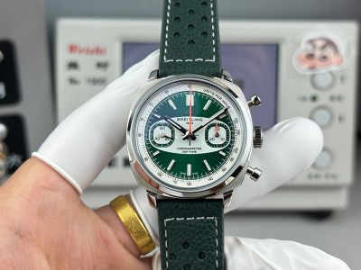 BLS Factory Breitling Top Time 38mm 7750 Movement Cowhide Leather Strap Green Face White Chaper Ring Watch